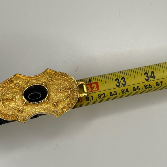 Vintage 1985 Gay Boyer Dover Belt Baroque Gold Buckle Black Lizard Embossed Belt - Picture 8 of 9